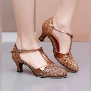 Latin Dancing Heels Closed Toe Bronze Glitter Party Cocktail Formal Flamenca 42